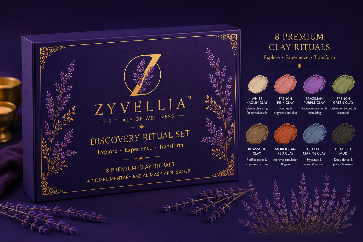 ✨ Zyvellia Discovery Ritual Set™ | 8 Premium Clay Rituals + Complimentary Facial Mask Applicator